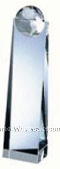 11"x2-3/4"x2" Optical Crystal Globe Tower Award W/ 1/2 Globe