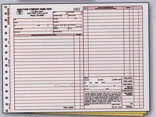 11"x8-1/2" 3 Part Repair Order