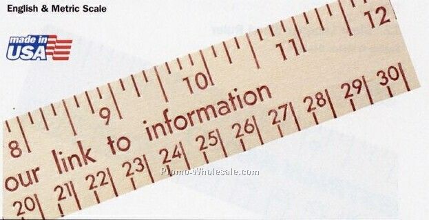 12" Natural Finish Flat Wood Ruler - 2 Day Rush