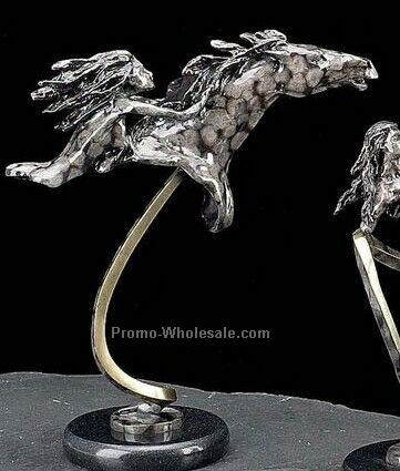 12-1/4"x11"x4-1/2" Bronze Girl & Horse Sculpture On Marble