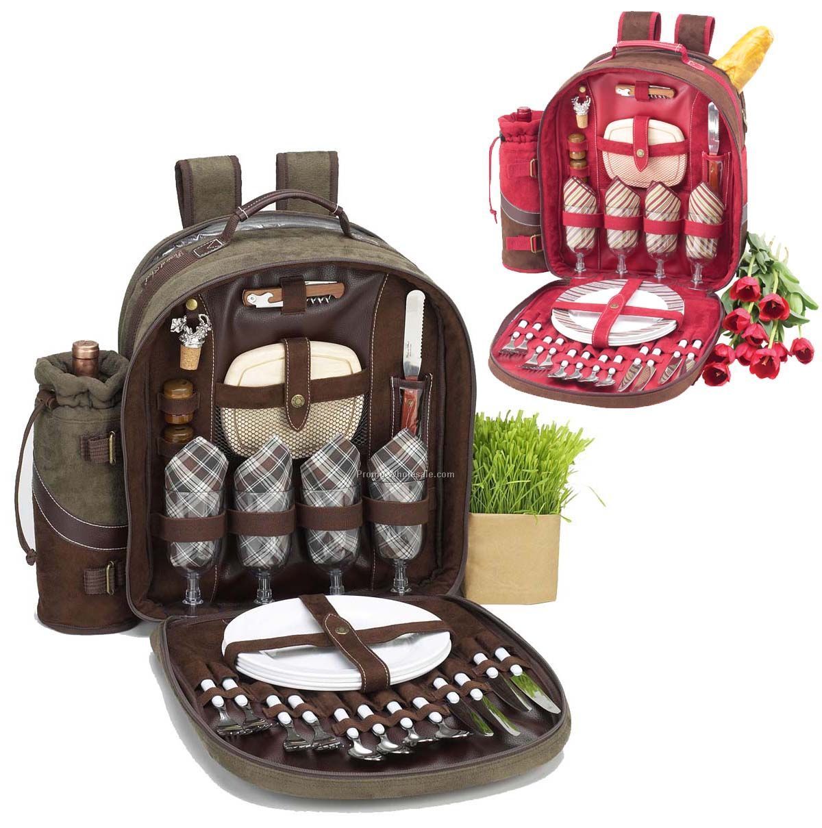 16"x17"x7.5" Picnic Backpack Cooler For Four