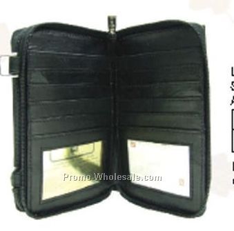 17-3/10cmx11cmx5cm Ladies Black Cowhide Checkmate Organizer Neck Wallet