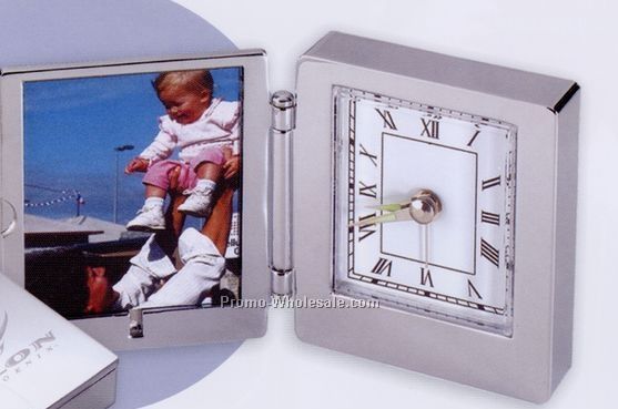 2-1/4"x2-1/2" Silver Finish Foldable Analog Clock W/ Picture Frame