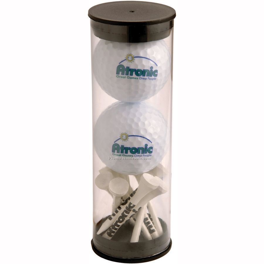 2 Golf Ball Tube W/ Authoritee Golf Balls & Tees