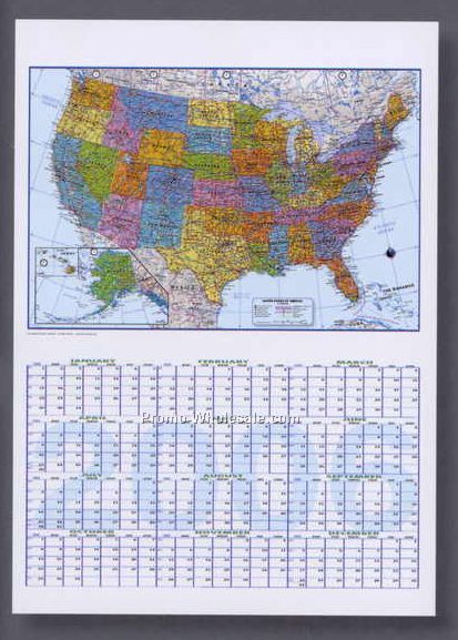 27"x39" World Map Calendars With Americas Centered
