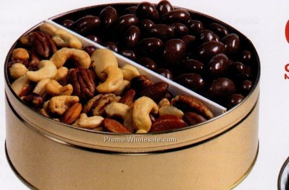 28 Oz. 3 Way Chocolate Covered Nuts & Raisins Combination Tin