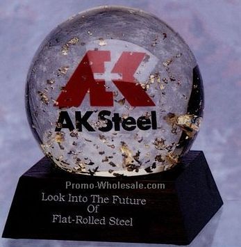 3-1/8" Custom Liquid Filled Glass Globe With Pyramid Base & Silkscreened