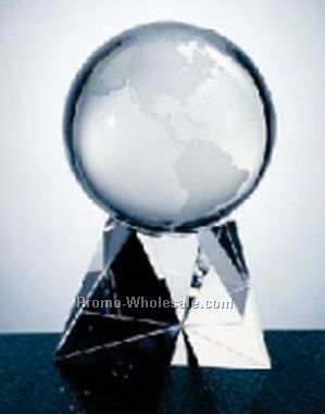 3-1/8"x5-1/8" Optical Crystal World Globe W/Triangle Base