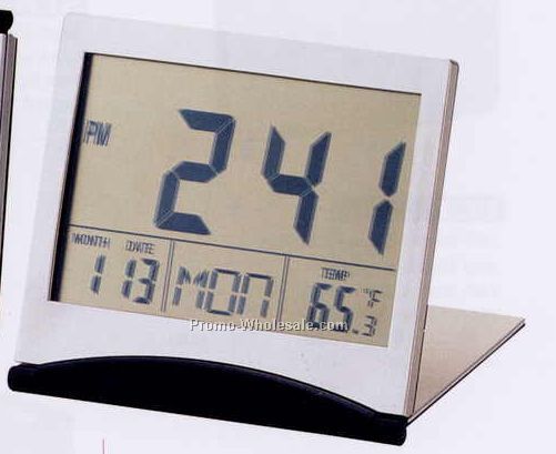 Metal Lcd Alarm Clock With Calendar & Thermometer