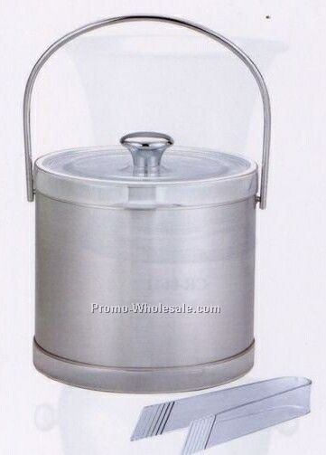 3 Quart Brushed Silver Double Wall Ice Bucket W/ Classic Bands