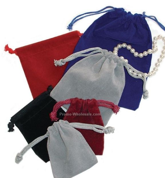 3"x4" Red Drawstring Velveteen Jewelry Pouches