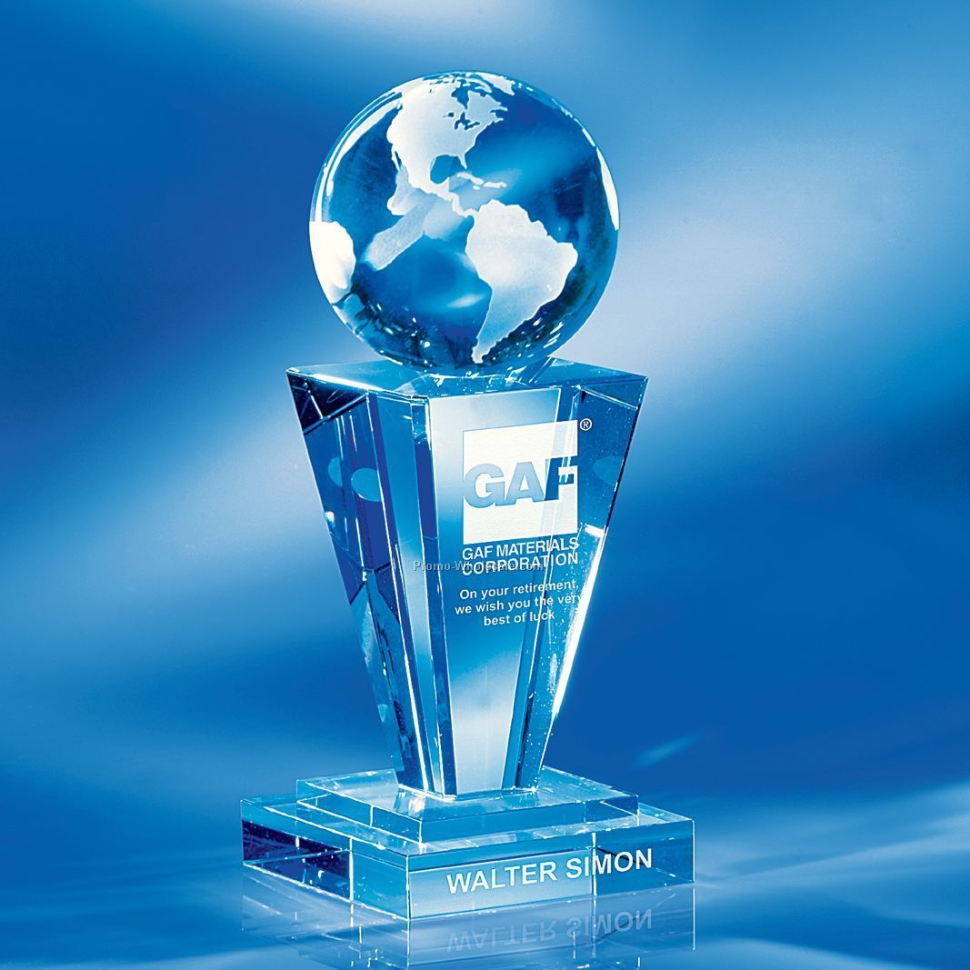 3"x7-1/2"x3" Globe Pillar Crystal Award