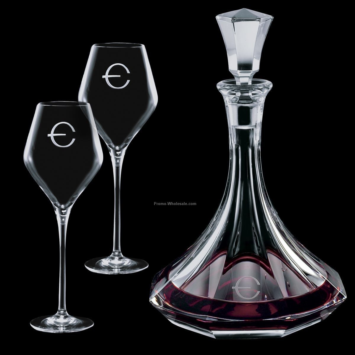 30 Oz. Europa Crystal Decanter And 2 Wine Glasses