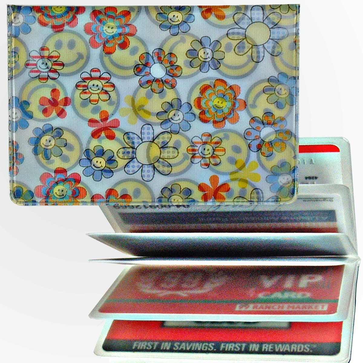 3d Lenticular Id / Credit Card Holder - Stock / Smiley Face Flowers