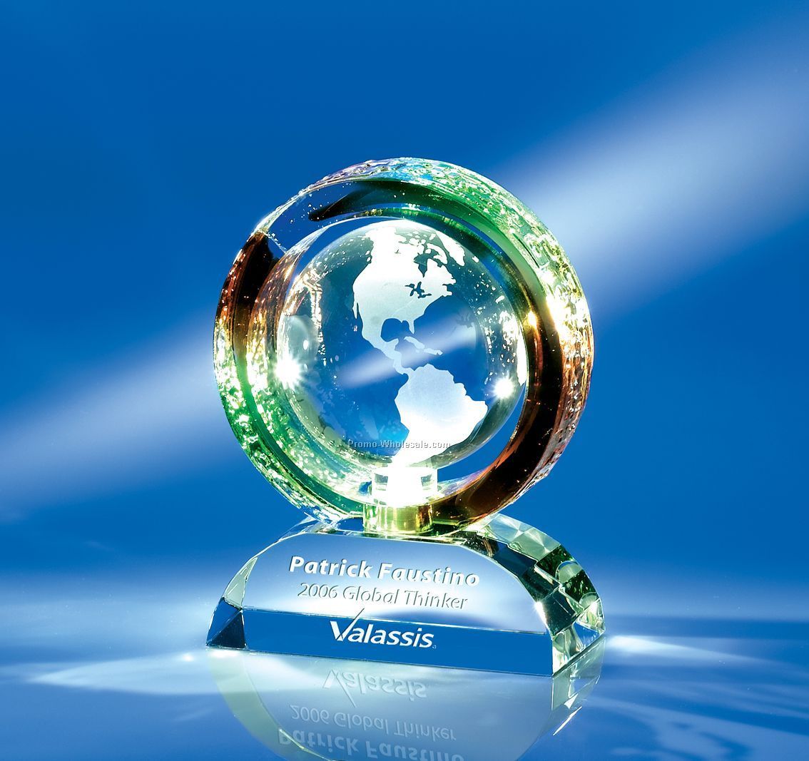 4-1/2"x6-1/8"x3" Ring Around The World Crystal Globe Award