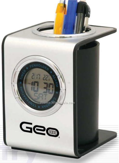 4-1/4"x3"x3-1/2" Pen Holder Alarm Clock W/Temperature & Calendar Display