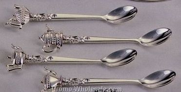 4 Set Silver Plated Teapot Spoon W/Crystal