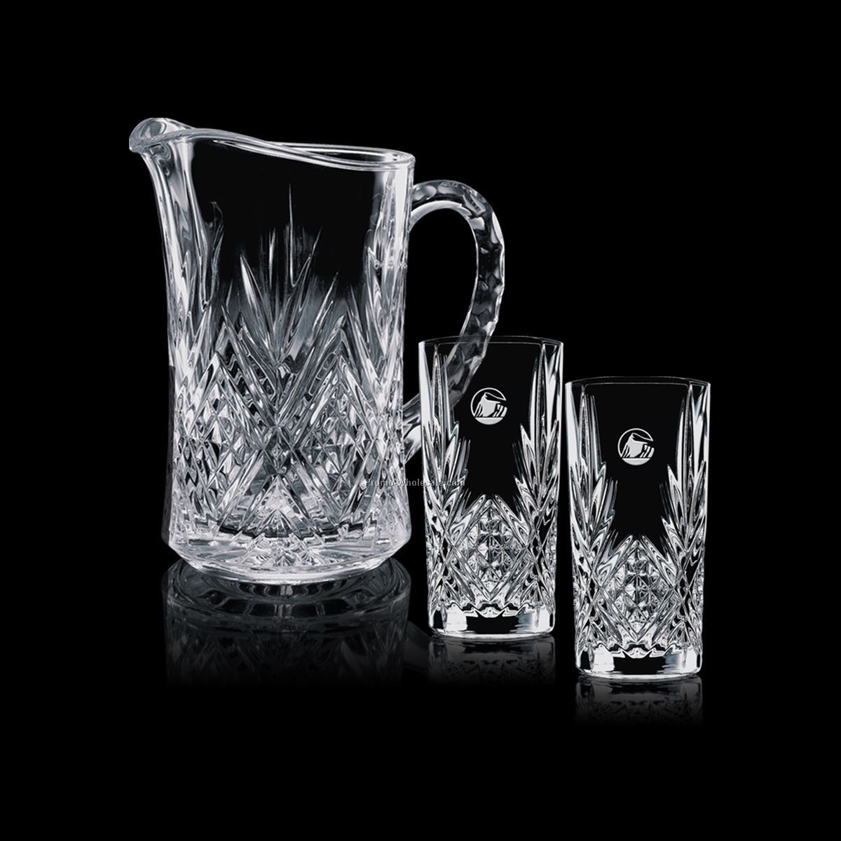 48 Oz. Milford Crystal Pitcher & 2 Hiball Glasses