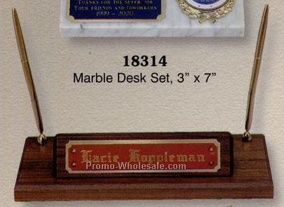 5-1/2"x12" Walnut Name Block And Pen Holder Desk Set