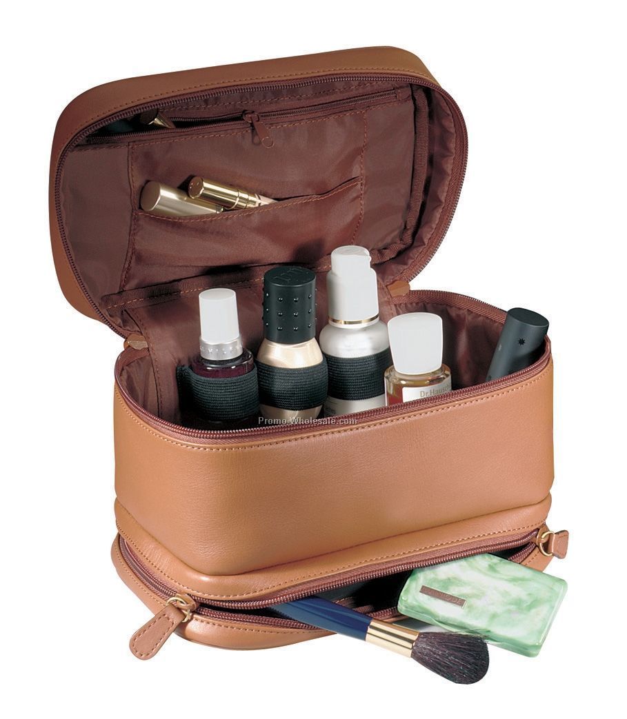 5-1/4"x8"x5-1/2" Leather Ladies Cosmetic Travel Case