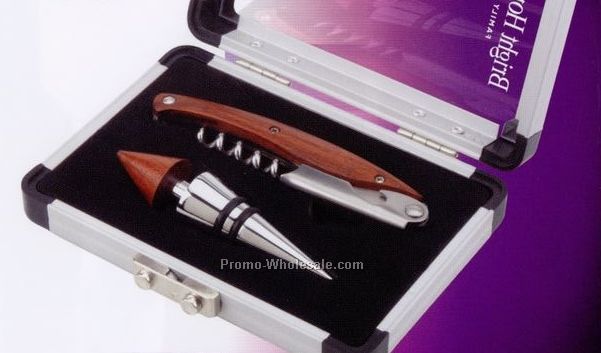 6"x4-1/4"x1-1/2" Aluminum Gift Box With Corkscrew And Bottle Opener