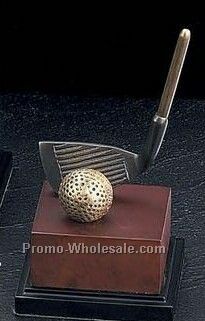 7-3/4" The Club Trophy Golf Classic Sculpture With Burl Wood Wood Base