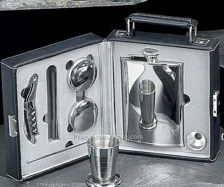 7 Piece "mini Bar To Go" Set With Black Leather Case