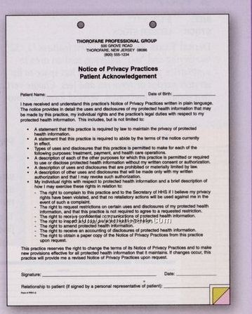 8-1/2"x11" Privacy Practices Patient Notice