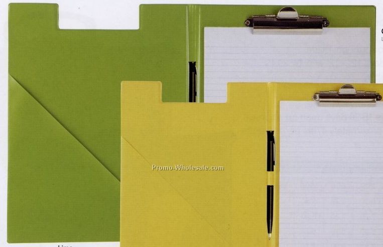 8-1/2"x11" Vinyl Clipboard W/ Slant Pocket/ Note Pad/ Pen Loop