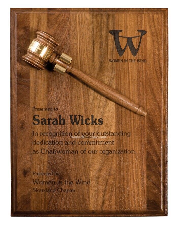 9"x12" Solid Walnut Plaque W/ Gavel