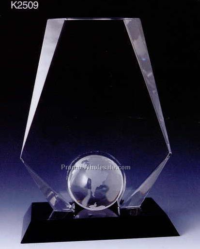 9"x6-1/2"x4" Black Optic Crystal Premier Globe Award W/ Base