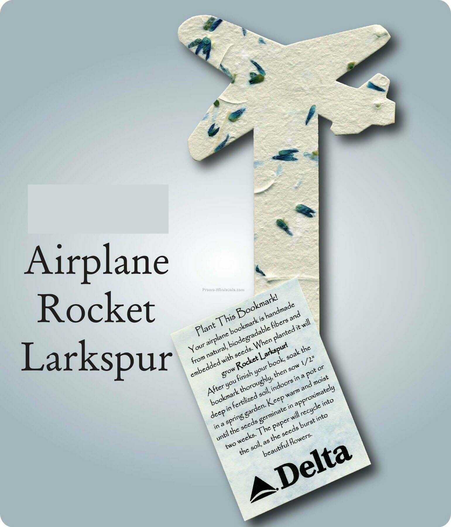 Airplane Shape Bookmark Embedded W/ Rocket Larkspur Seed