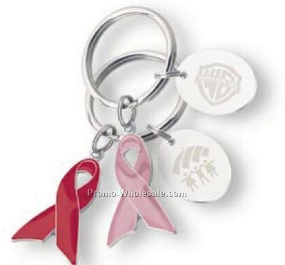 Awareness Split Ring Key Holder With Breast Cancer Awareness Ribbon Charm