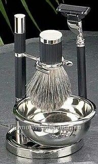 Badger Brush, Mach 3 Razor/Soap Dish On Stand - Black Silver Plated