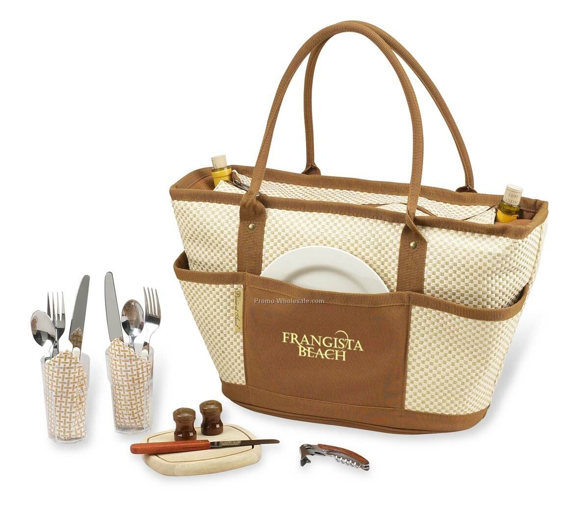 Bahamas Natural Beige Picnic Basket Cooler Tote Four Two