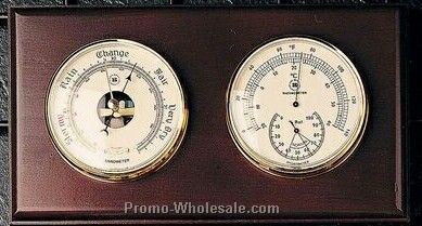Brass Barometer/Thermometer/Hygrometer On Mahogany Base