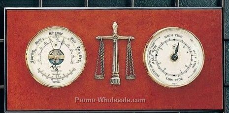 Brass Tide Clock/Barometer/Thermometer On Burlwood - Medical Ornament