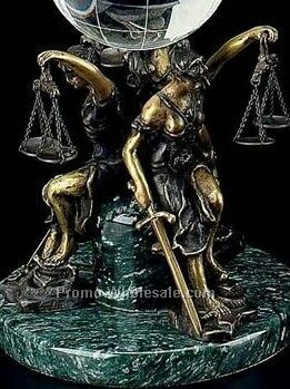 Bronze Seated Lady Justice Ball Holder On Marble Base