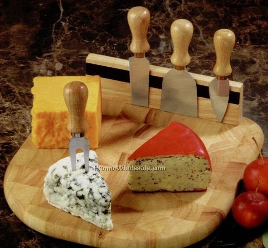 Butcher Block End Grain Board With 4 Cheese Knives
