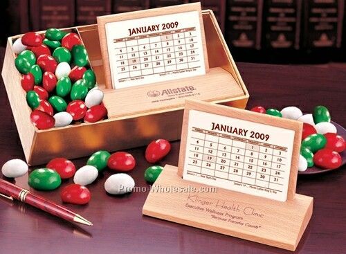 Calendar/Chocolate Gourmet Mints W/ Hardwood Desk Calendar