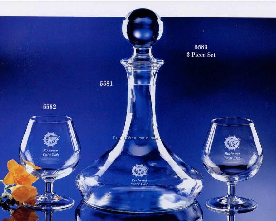 Captains 3 Piece Decanter And Brandy Glass Set