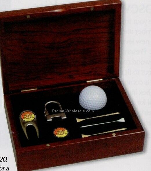 Custom Rosewood Gift Set (Divot/ Ball Marker/ Key Fob/ 3 Tees)