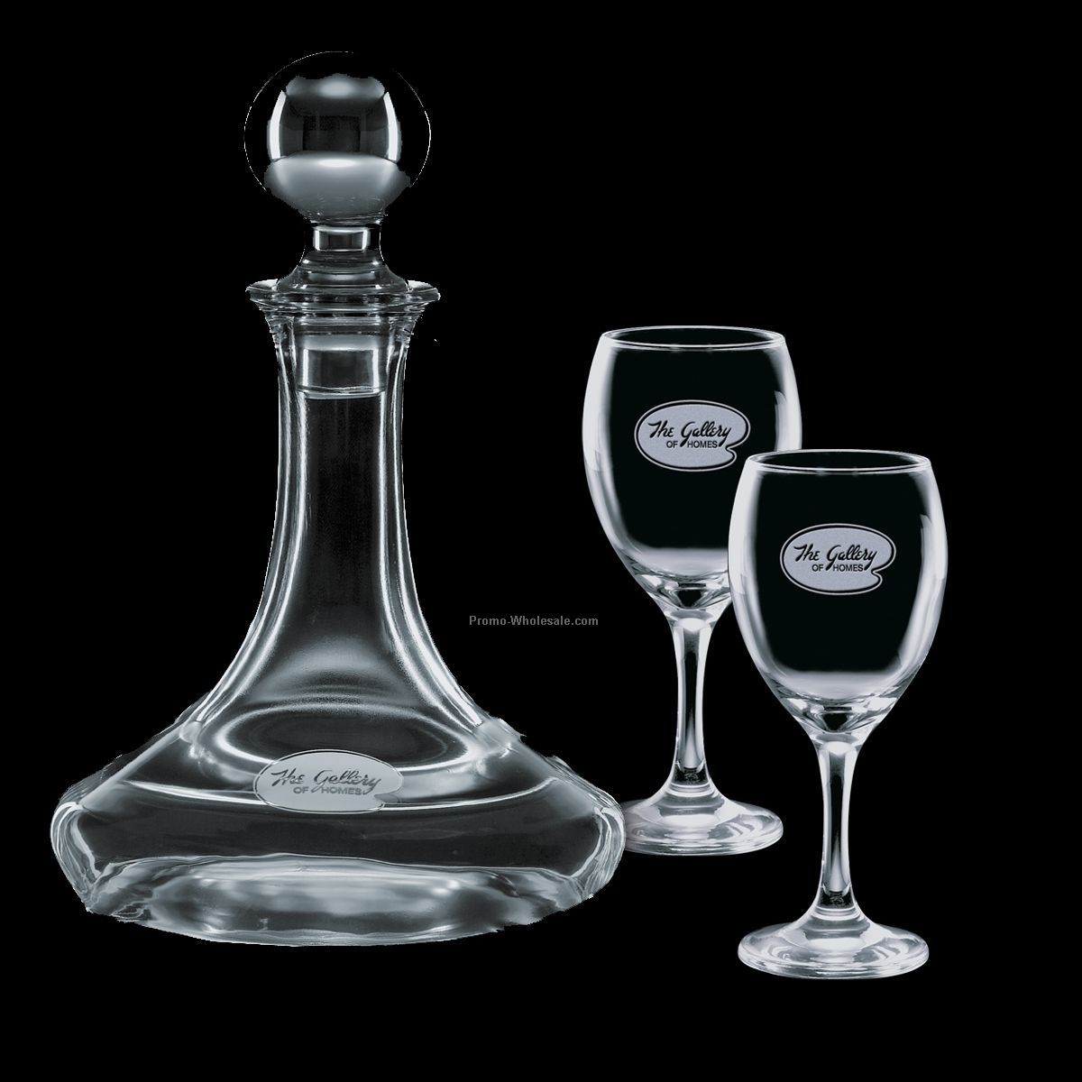 Elegance Ship Decanter & 2 Wine Glasses