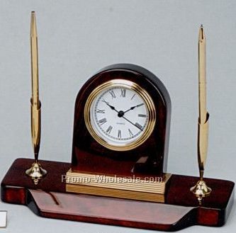 Executive Wood Desk Sets/ Clock/ 2 Pen