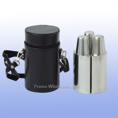 Flask/Shot Cup Set In A Leatherette Bag (Screened)