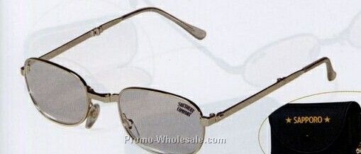Foldable Reading Glasses W/ Gold Frames & Temples (Carrying Case)