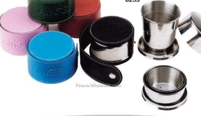 Folding Cup W/ Leather Case (Deboss)