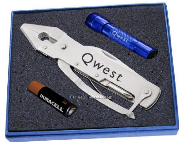 Gift Set W/ Stainless Steel Multi Pliers & Mini Flashlight