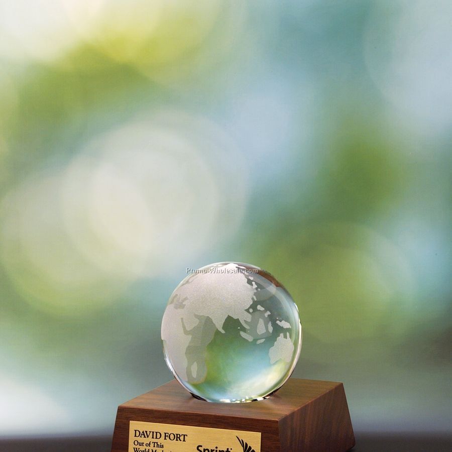 Globe Glass Awards W/ Walnut Base - 3"