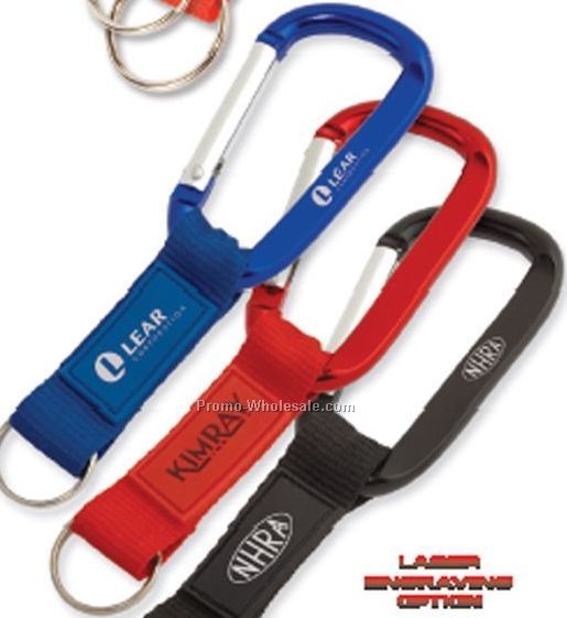 Key Tag Carabiner W/ Strap & Raised Rubber Patch (Laser Engraved)